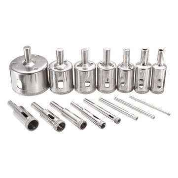 15pcs 3-45mm Diamond Coated Core Hole Saw Drill Bit for Marble Tile