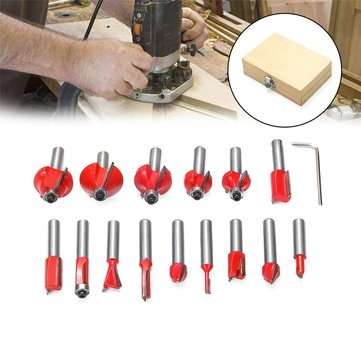 15pcs 8mm Shank Router Bit Tungsten Carbide Rotary Tool Wood Cutter
