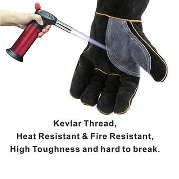 16 Inches Two Layer Cow Leather Lengthened Black Grey Welding / Barbecue High Temperature Resistant