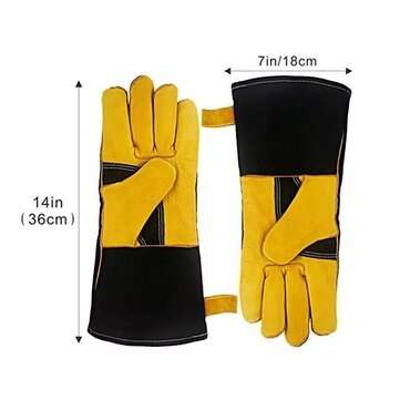 16 Inches Two Layer Cow Leather Lengthened Black Grey Welding / Barbecue High Temperature Resistant