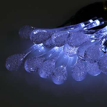 16.4FT 5M 20LED Solar Outdoor String Light Two Modes Water Drop Fairy Lamp Garden ... (COLOR: WHITE)