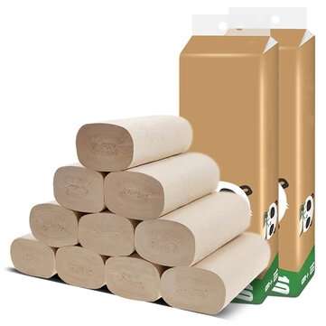 16 Rolls/Pack Coreless Paper Thickened Bamboo Pulp Natural Toilet Towel for Daily Household Bathroom