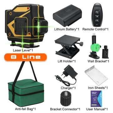 16/12/8 Line 360 4D Horizontal Vertical Cross Green Light Laser Level Self-Leveli... (TYPE: 8LINE)