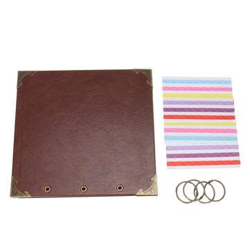 16`` PU Leather Scrapbook Photo Album Memory Books DIY Craft Ring Photo Frame with 3 Stickers Annive
