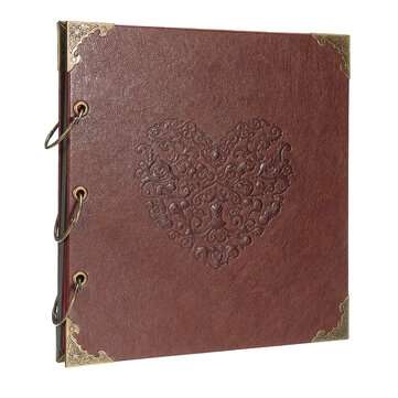 16`` PU Leather Scrapbook Photo Album Memory Books DIY Craft Ring Photo Frame with 3 Stickers Annive
