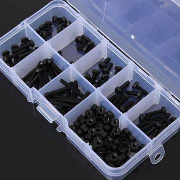 160Pcs Metric M3 Black Nylon Phillips Pan Head Screw Nut Assortment Set