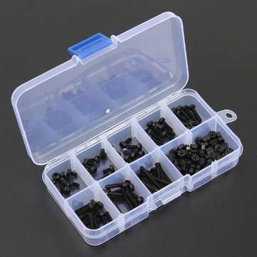 160Pcs Metric M3 Black Nylon Phillips Pan Head Screw Nut Assortment Set