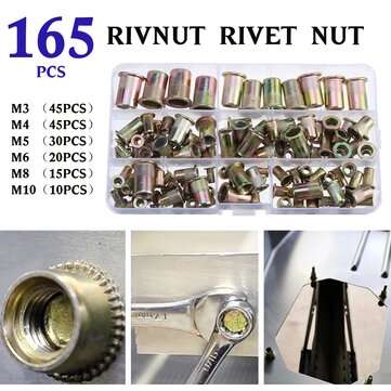 165Pcs Rivnut Rivet Nut Kit Round Head M3 M4 M5 M6 M8 M10 Kit Set ABS Case