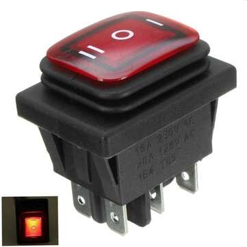 16A 12V Rocker Switch 3 Position 6 Pin Waterproof Car Rocker Switch With Lamp Light (COLOR.: RED)