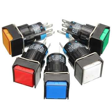 16mm DC 12V Push Button Self Lock Switch Square LED Light Button (COLOR.: WHITE)