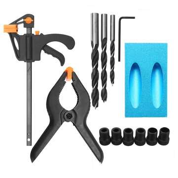 16PCS Silverline Pocket Hole Jig Kit Locator Joint Hole Tool Screw Dowel Drill Set