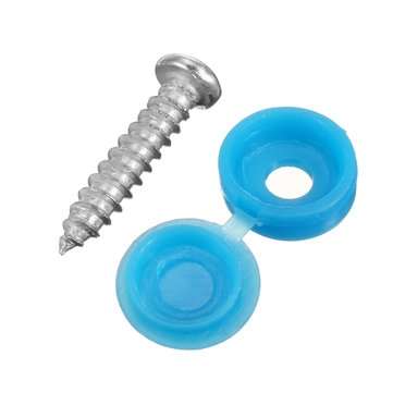 16Pcs Licence Number Plate Phillips Self Tapping Screw with Hinged Blue Cover Caps