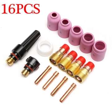 16pcs TIG Gas Lens Collets Gas Nozzle Back Cap Fit For SR 17 18 26 TIG Torch