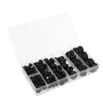 170Pcs Rubber Sealing Ring Black Grommets Gasket Assortment Kit O Ring With Plastic Box