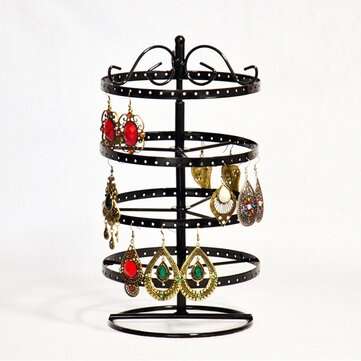 176 Holes Rotating Earring Iron Stands Ring Display Jewelry Rack Holder Tools Kit (COLOR1: BLACK)