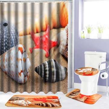 180 x180cm Conch Starfish Beach With 12 Hooks Bathroom Shower Curtain