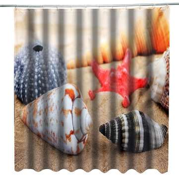 180 x180cm Conch Starfish Beach With 12 Hooks Bathroom Shower Curtain