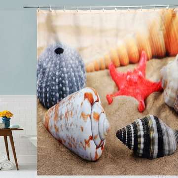180 x180cm Conch Starfish Beach With 12 Hooks Bathroom Shower Curtain