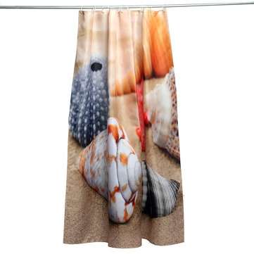 180 x180cm Conch Starfish Beach With 12 Hooks Bathroom Shower Curtain