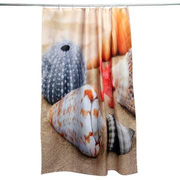 180 x180cm Conch Starfish Beach With 12 Hooks Bathroom Shower Curtain