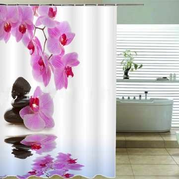 180*200cm Bathroom Shower Curtain Purple Flower Waterproof Bath Curtain