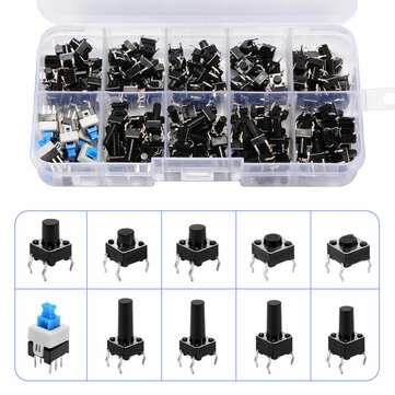 180PCS 10 Size Micro Push Button Tact Switch