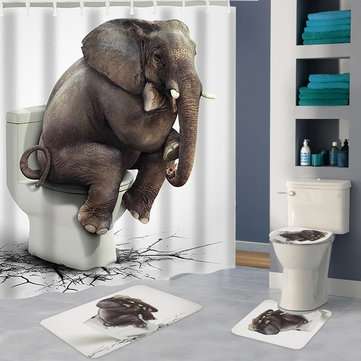 180x180CM Elephant Waterproof Bathroom Shower Curtain 12 Hooks