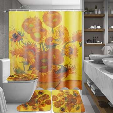 180x180cm Sunflower Bath Fabric Shower Curtains Waterproof Lid Toilet Cover Mat (TYPE: B)
