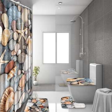 180x180cm Colorful Vintage Bathroom Shower Curtain Toilet Cover Mat Beach Style