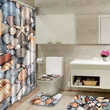 180x180cm Colorful Vintage Bathroom Shower Curtain Toilet Cover Mat Beach Style
