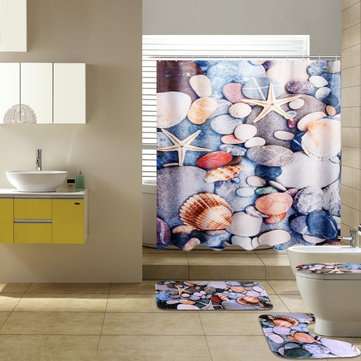 180x180cm Colorful Vintage Bathroom Shower Curtain Toilet Cover Mat Beach Style