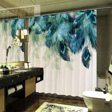 180X180CM Watercolor Decor Shower Curtain Peacock Feather Pattern Waterproof Polyester Fabric Bathro