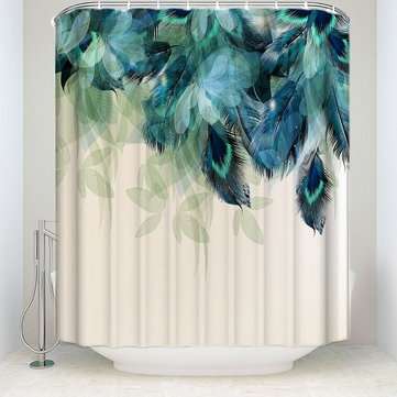 180X180CM Watercolor Decor Shower Curtain Peacock Feather Pattern Waterproof Polyester Fabric Bathro