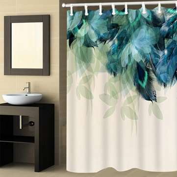 180X180CM Watercolor Decor Shower Curtain Peacock Feather Pattern Waterproof Polyester Fabric Bathro