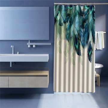 180X180CM Watercolor Decor Shower Curtain Peacock Feather Pattern Waterproof Polyester Fabric Bathro