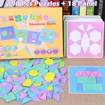 190Pcs/set Creative Shape DIY Wooden Puzzles Geometric Shape Pattern Colorful Blocks E... (TYPE: #2)
