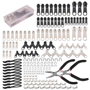 197Pcs Zipper Repair Kit Zipper Replacement Zipper Pull Rescue Kit with Zipper Install Pliers Tool a