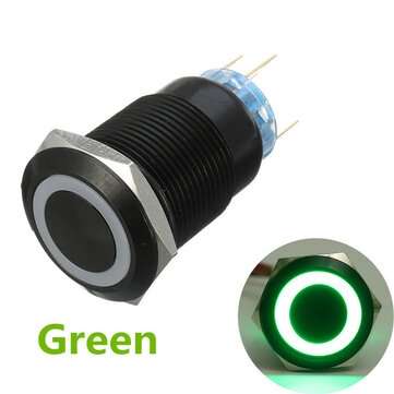 19mm 12V 5 Pin Led Light Metal Push Button Momentary Switch (COLOR.: GREEN)