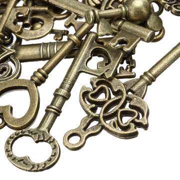 19Pcs Antique Bronze Key Retro Pendant Kit Necklace Bracelet Anklet Decorations
