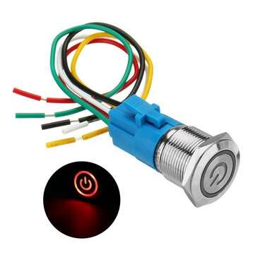 19mm Metal Self-locking Switch 12V LED 5Pin ON-OFF Push Button Switch With Wire Wat... (COLOR.: RED)