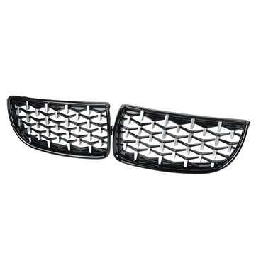 1Pair Front Kidney Grill Grilles Diamond Mesh Upper Hood Eyelids For BMW E90 E91