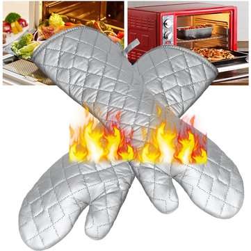1Pair BBQ Oven Microwave Gloves Heat Resistant Cooking Glove 17 Inches Slicone Cloth Oven Mitts