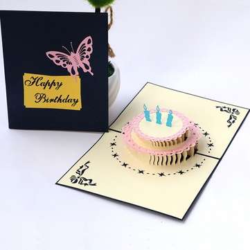 1Pcs Vintage Cake Shape Greeting Cards Birthday Gift Decoration Card  (COLOR.: BLUE)