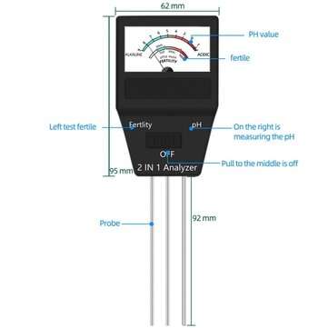 2 in 1 Pointer Type Soil Analyzer Farm Soil Fertile Meter pH Tester for Gardening Planting Analyzer