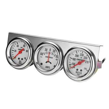 2 Inch 52mm Oil Pressure Water Temp Amp Meter Triple Gauge 3 in 1 Set Chrome Panel