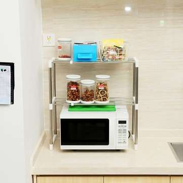 2 Layers Microwave Oven Stainless Steel Rack Kitchen Storage Shelf Container Kitchen Storage Rack