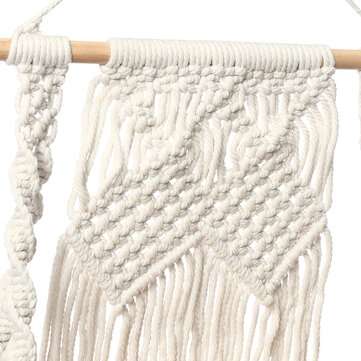 2 Layers Woven Macrame Wooden Wall Shelf Modern Plant Holder Home Office Hanging Decor