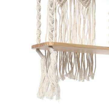 2 Layers Woven Macrame Wooden Wall Shelf Modern Plant Holder Home Office Hanging Decor