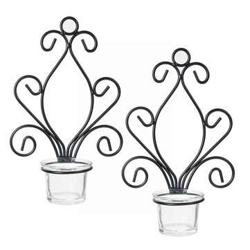 2 Pack Metal Iron Candlestick Wall Hanging Candle Holder Home Decor Ornaments