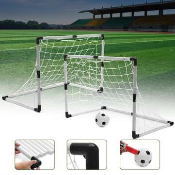 2 Mini Set Football Soccer Goal Post Net + Ball + Pump Kids Outdoor Sport Training